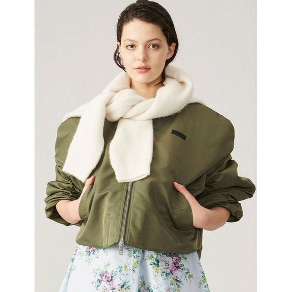 GANNI Cropped Oversized Puffer Jacket Kalamata Olive Green Size 34/ US 2
